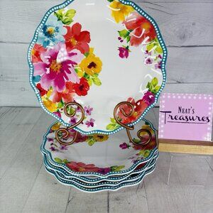 The Pioneer Woman BREEZY BLOSSOMS Floral Blue Melamine 10.5" Dinner Plates Set 5